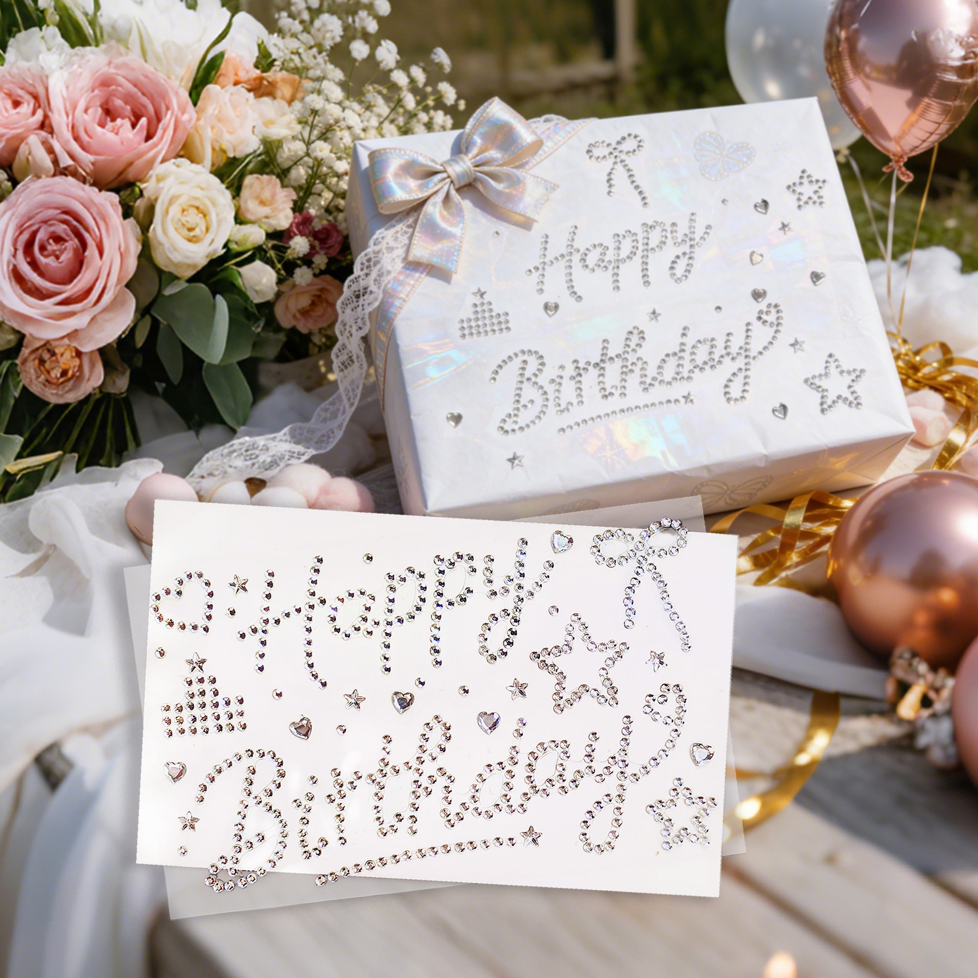 Happy birthday diamond stickers | white