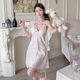 2025 New French Style Pure Desire Nightgown Women's Polo Dot Slip Skirt with Chest Pad Thin Breathable Home Clothes