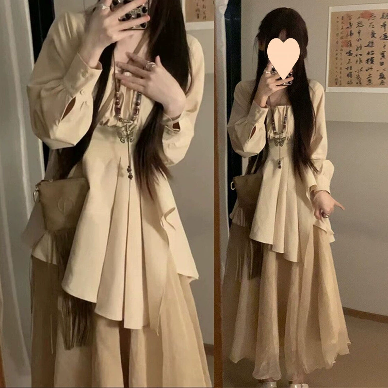 Женский слегка толстый новый китайский костюм дзен больших размеров, весенне-летний новый топ с квадратным воротником нестандартной формы, юбка средней длины