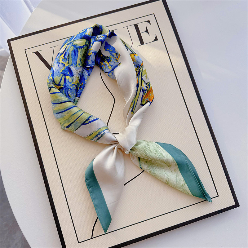 Bufandas de seda para mujeres primavera y otoño bufandas de moda para mujeres bufandas de cuello para maestros y empleados regalos de impresión de lujo ligero