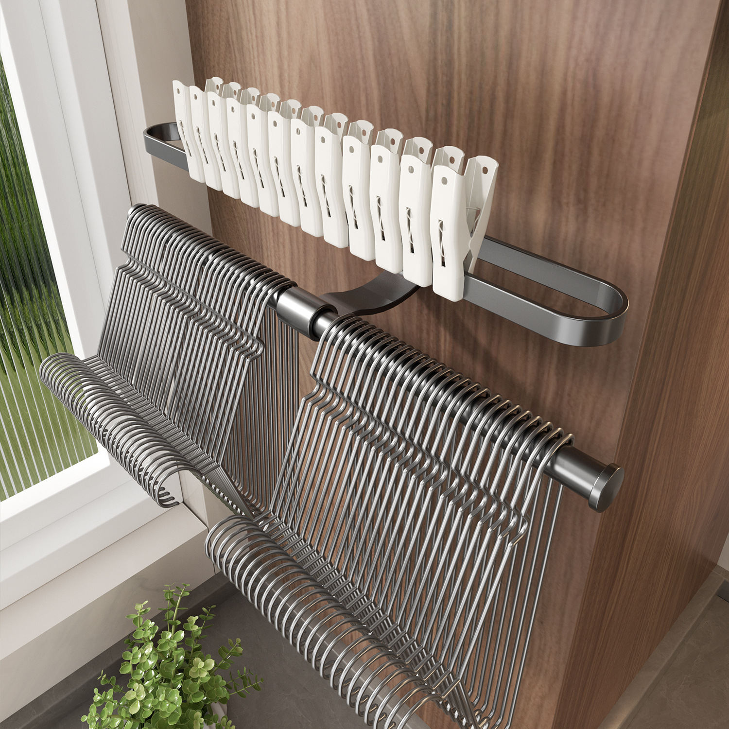 Hanger storage rack punch-free wall-mounted organizing rack folding household balcony multi-function Rod drying clip artifact