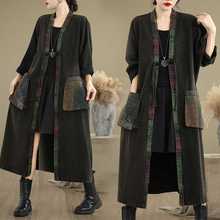 实拍现货牛仔撞色V领中长款外套复古盘扣宽松大码长袖风衣外套