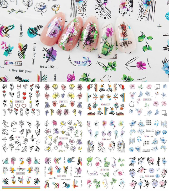 Cross-border New 2022 Spring and Summer Nail Art Watermark Stickers Spring and Summer Fresh Flowers and Flowers European and American Valentine's Day Water Stickers