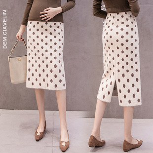 Autumn and Winter New Arrival Mink Velvet Knitted Belly Support Skirt Pregnancy Outer-Wearing Hip Base Skirt Trendy Mom Wave Point One-Step Skirt