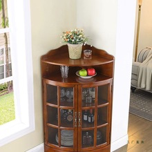 实木角柜客厅墙角拐角置物柜欧式三角柜转角小酒柜美式餐厅储物柜