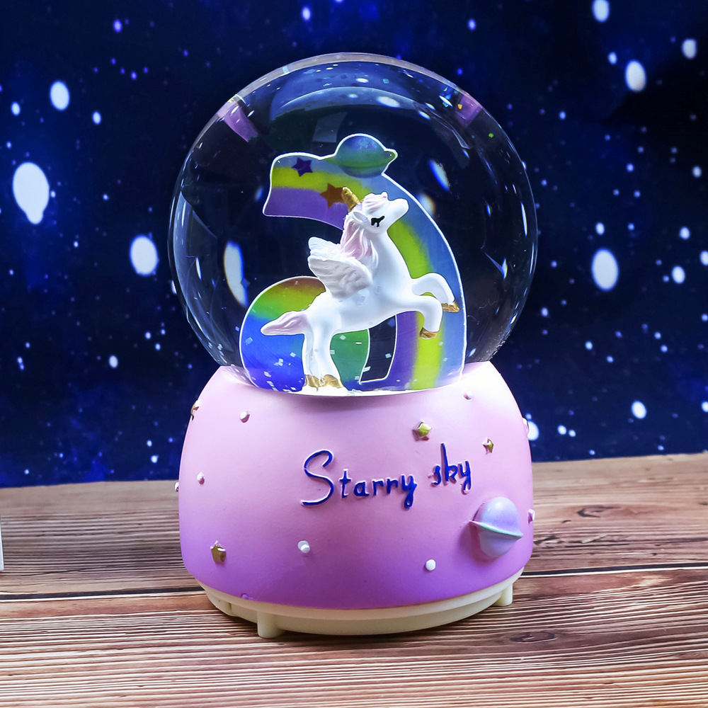 Dibujos Animados lindo mascota bola de cristal caja música luminosa decoración escritorio creativo cumpleaños Navidad regalo