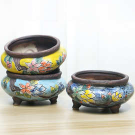 手绘捏花韩式浮雕多肉花盆立体清新肉肉植物盆栽可批发