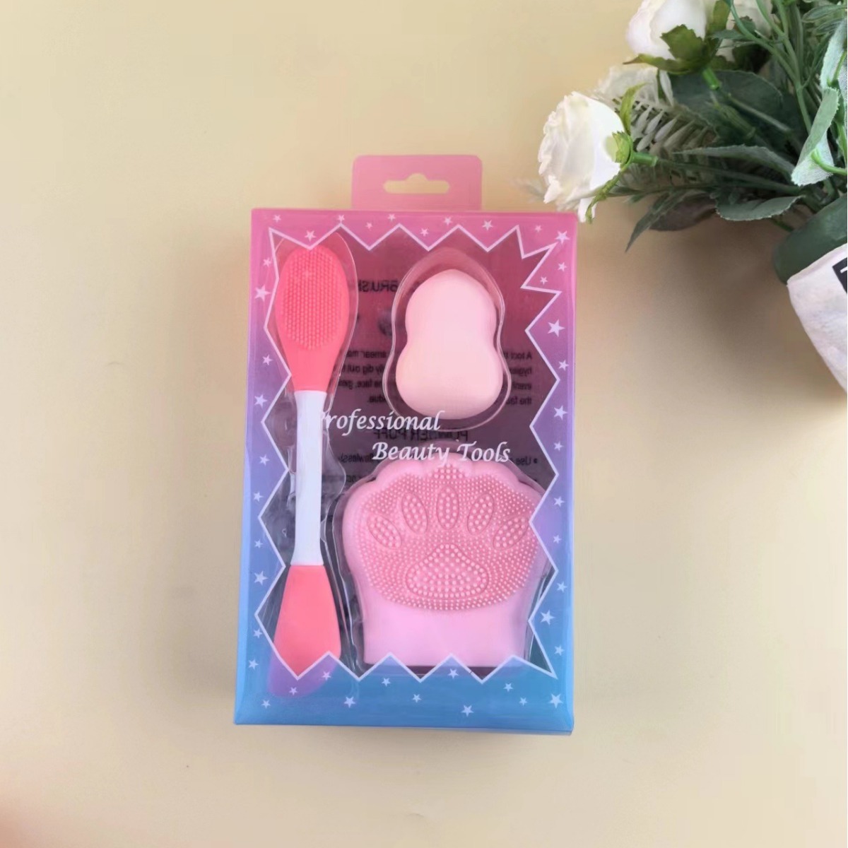 Spot transfronterizo al por mayor juego de cepillos de mascarilla de silicona cepillo de lavado de cara de garra de gato juego de maquillaje suave y agradable para la piel sin polvo