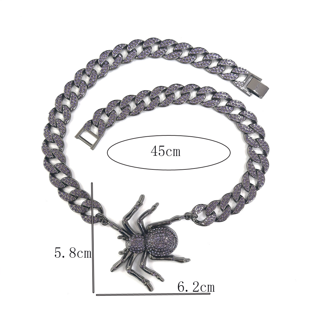 Transfronterizos Europa y América exagerada Halloween araña púrpura joyas de forma ins personales diamantes grandes accesorios colgante de araña