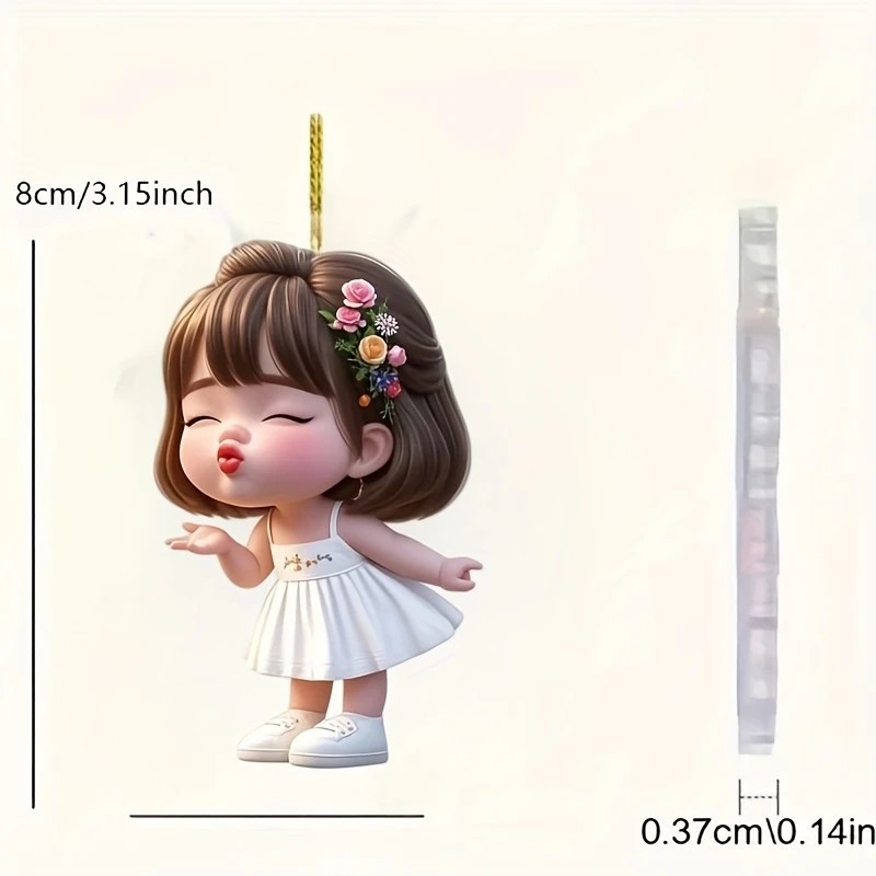 Nuevo colgante de acrílico de niña de boca linda transfronteriza, colgante de espejo retrovisor de coche, decoración de regalo de vacaciones