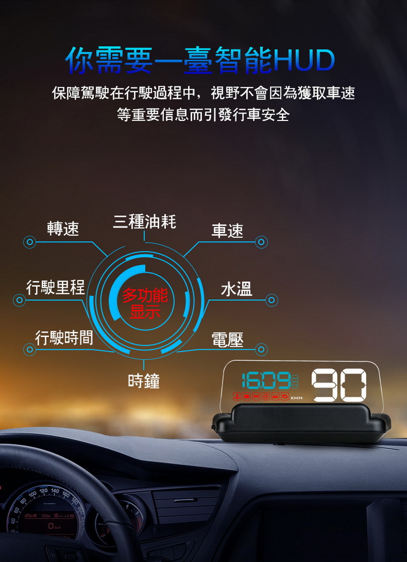 C500 Car-Mounted 5-Inch Head-Up Display Obd2 System Projection Hud Head-Up Display Blue White Red