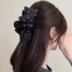 优雅蝴蝶结缎面抓夹女2025新款高颜值轻奢赫本风发夹小众设计发饰