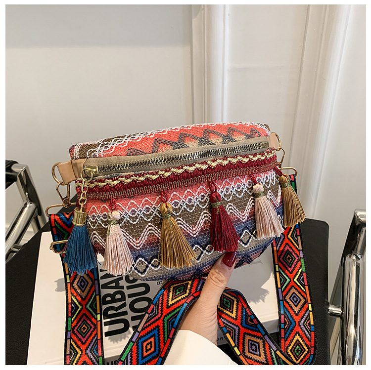 112g Weight Tassel, Weave, Sewing Thread Fashion Element Zipper Closure Type Single Shoulder Strap Strap Type Fanny Pack Bags Type Holiday, Daily Occasion cotton and linen Material Women's Backpack Backpack Waves Pattern All Seasons Season Women's Gender Ethnic Style Style Square Shape Women's Ethnic Style Waves Cotton And Linen Waist Bags 34