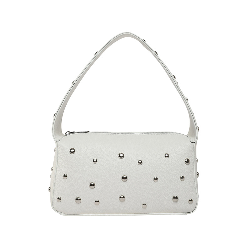 Bolso de axila con textura transfronteriza 2025 verano nuevo bolso femenino bolso de remache personalizado bolso de hombro con patrón de lichi de moda