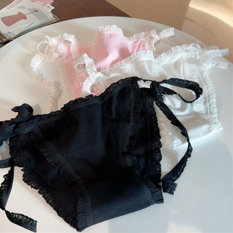 Black and white lace-up cotton underwear women's new low waist Pure Girl's thong wooden ear free T pants 3015 Black and white lace-up cotton underwear women's new low waist Pure Girl's thong wooden ear free T pants 3015