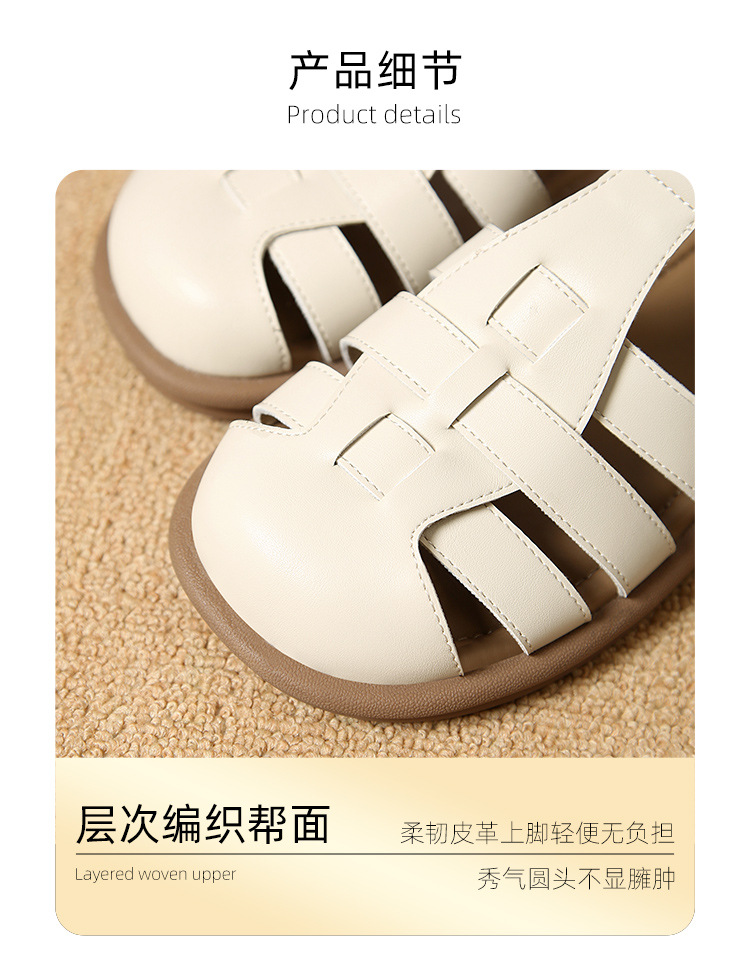 Dép sandal xỏ ngón nữ đế bệt phong cách La Mã — AF206F màu đen chi tiết 9