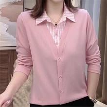 一件代发2025翻领减龄百搭春夏新款衬衫显瘦拼接格子领假温婉