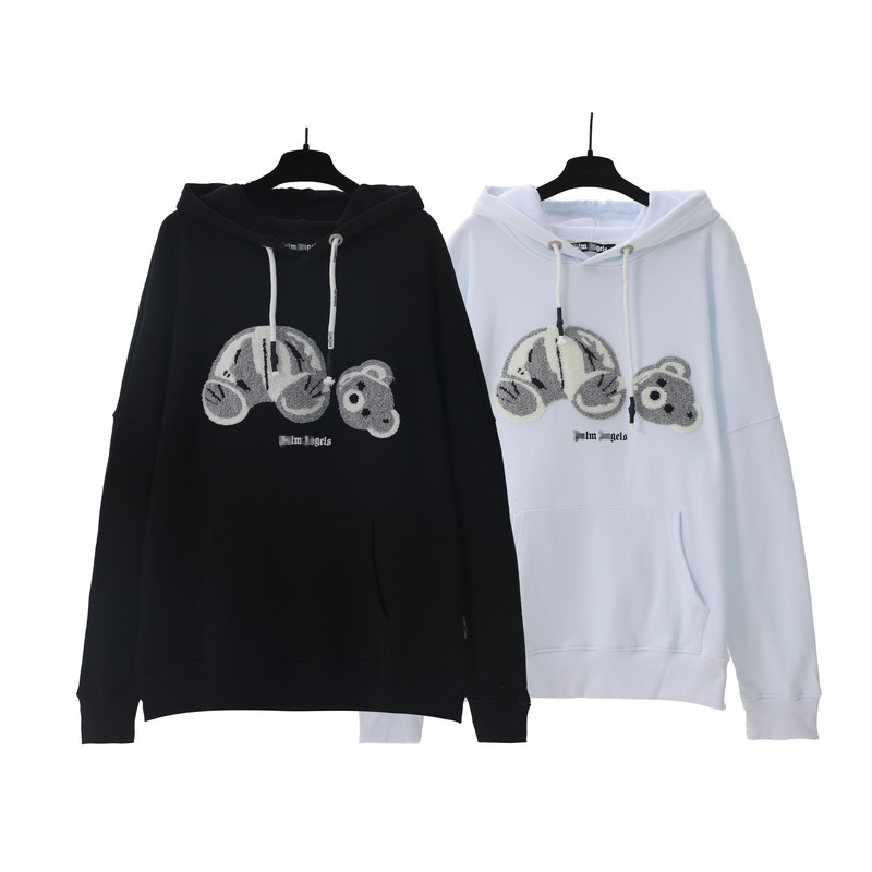 Cross-Border European and American Trendy Brand Palm Angel Black and White Broken Bear Embroidered Hoodie Sweatshirt for Men and Women American High Street Jacket Cross-Border European and American Trendy Brand Palm Angel Black and White Broken Bear Embroidered Hoodie Sweatshirt for Men and Women American High Street Jacket