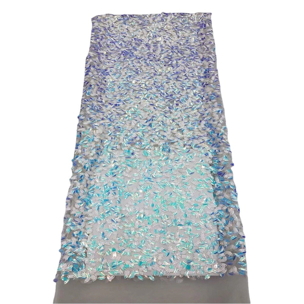 Lentejuelas de alta gama bordado de encaje diamante semilla de melón malla suave ropa de moda vestido de novia tela de tela JX4275