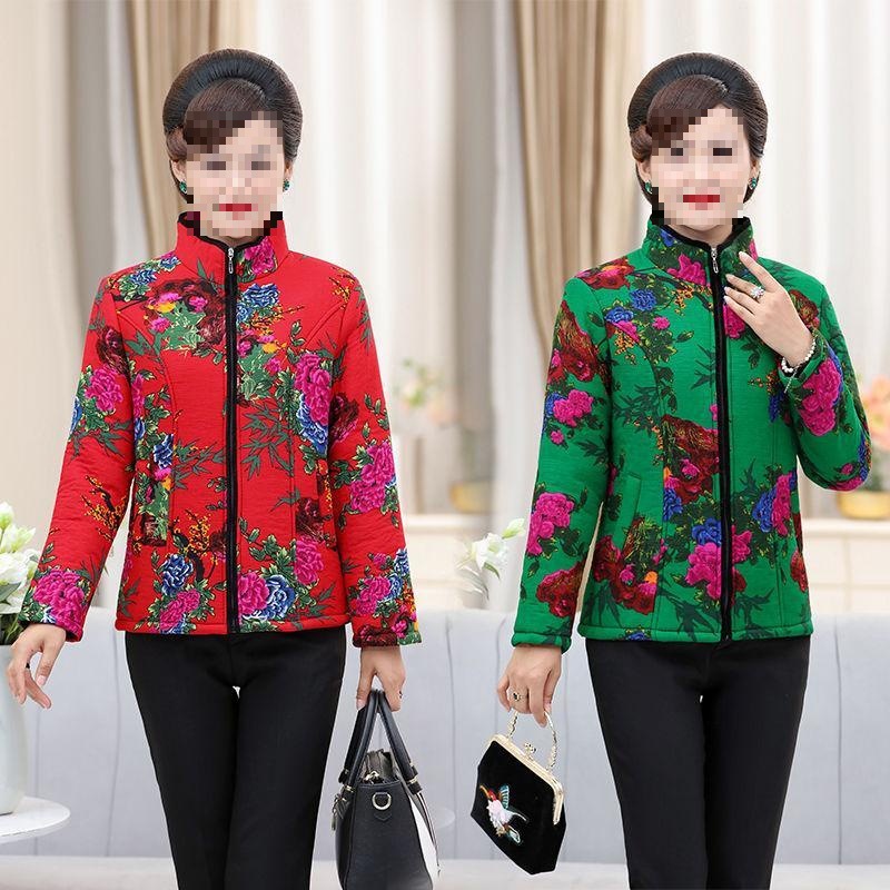 中老年女装保暖小棉衣短款妈妈装秋冬装棉袄宽松大码棉服长袖外套