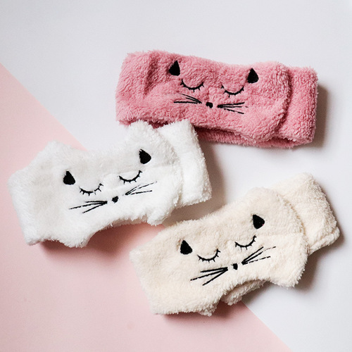 New embroidered cat wide-brimmed headband, face wash headband, headband, magic paste, confinement cap, turban, wholesale