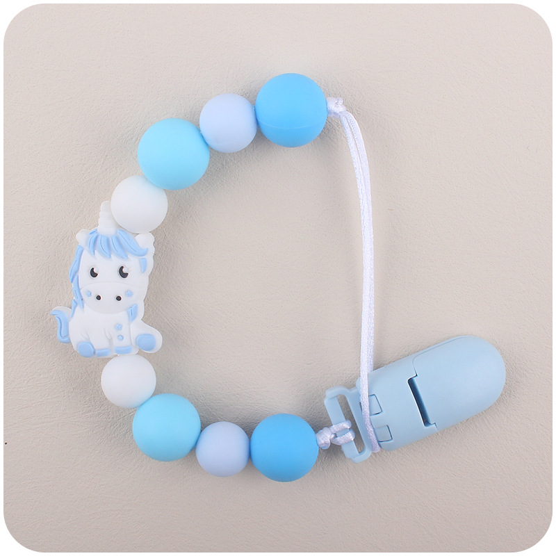 Nuevo bebé chupete cadena creativa bebé dibujos animados animal unicornio silicona mordedura molar anti-gota cadena