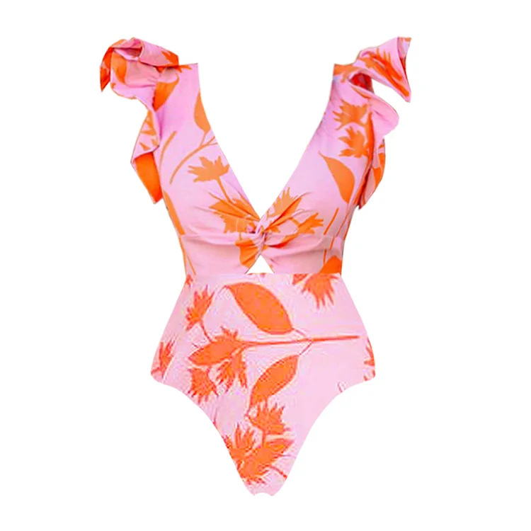 192g Weight Sleeveless Sleeve Length Nylon Fabric Type Regular Top Length Bodysuit Tops Type Swimming Occasion Deep V Neckline Slim Fit Type Leaves Pattern Women's Gender Sexy, Bohemian Style Women's Sexy Bohemian Leaves One Piece Swimwear 10