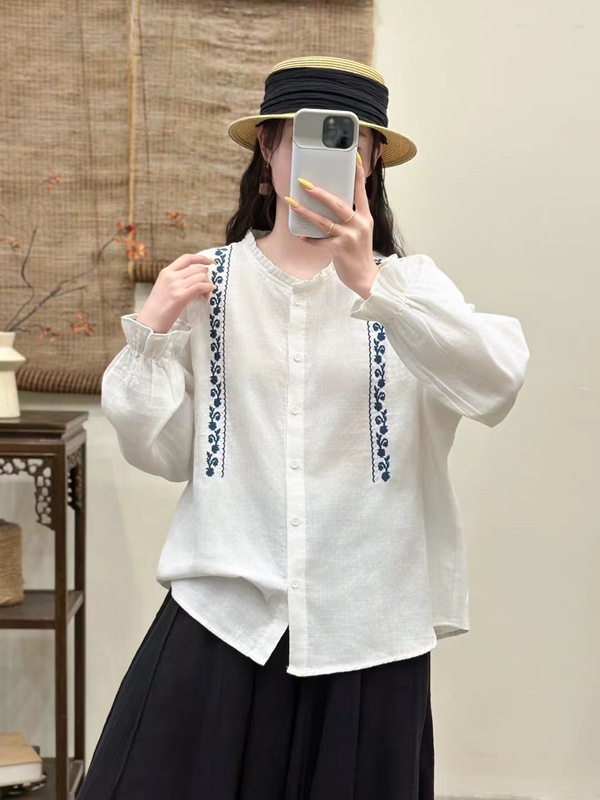 2025秋季新款重工绣花开衫立领花边领气质森女系文艺范双纱小开衫|undefined