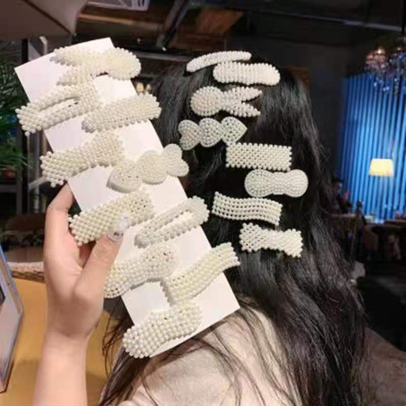 爆款几何珍珠发夹气质韩版bb夹成人百搭发卡精品店发饰批发蝴蝶结