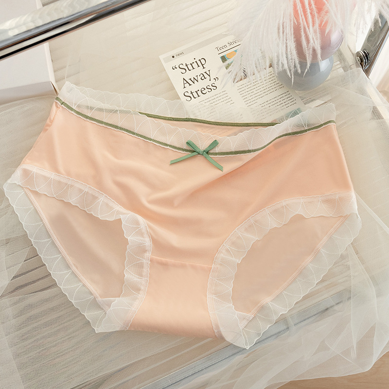 Ropa interior de seda de hielo verano de las mujeres delgada entrepierna de algodón antibacteriano chica sexy encaje triángulo pantalones cortos sin costuras ropa interior transpirable