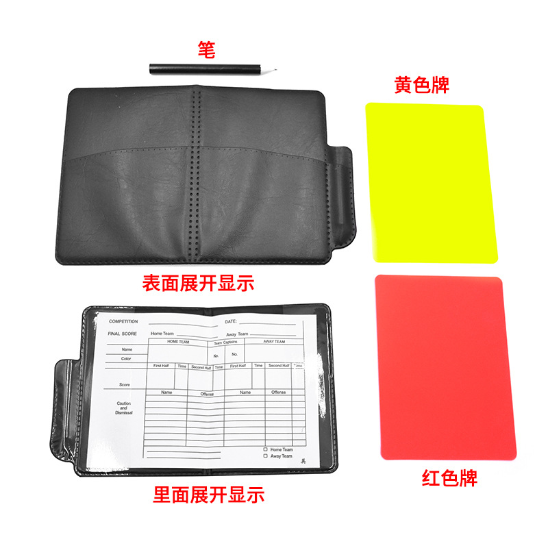 Árbitro Tarjeta de penalización de registro de tarjeta roja y amarilla Árbitro de fútbol tarjeta roja y amarilla equipo profesional de registro de juego con estuche de cuero con bolígrafo