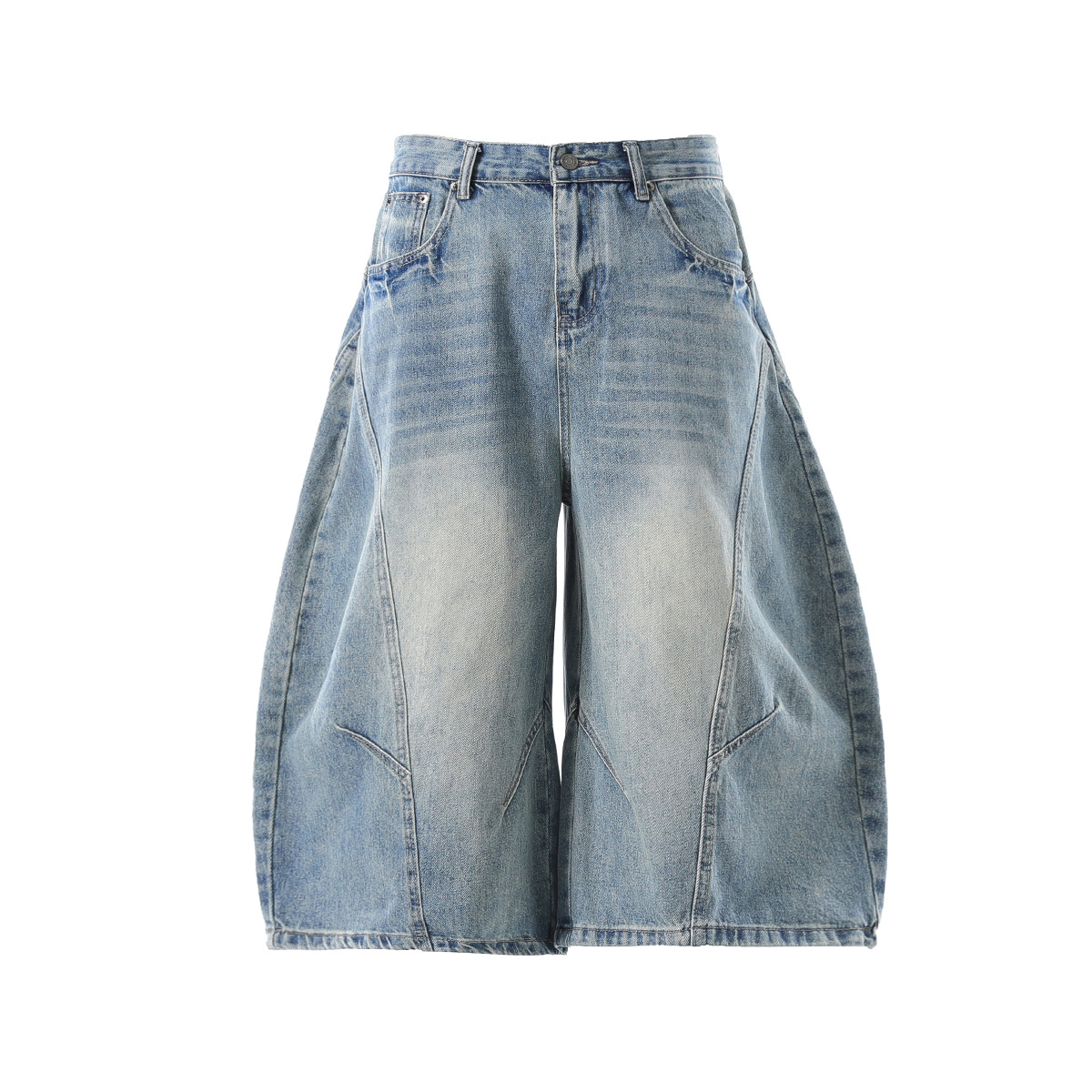 Jia Yi Ku Men's Summer Shorts American Retro Washed Denim Pants Unisex Vibe Curved Pants Wide-Leg Cropped Pants