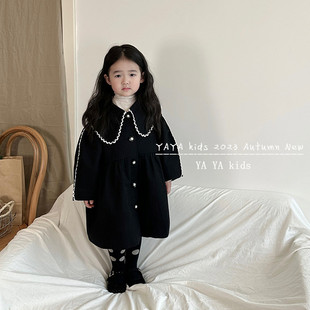 Girls' trench coat 2023 autumn new children's lace large lapel design high-grade mid-length Korean style coat fashion
