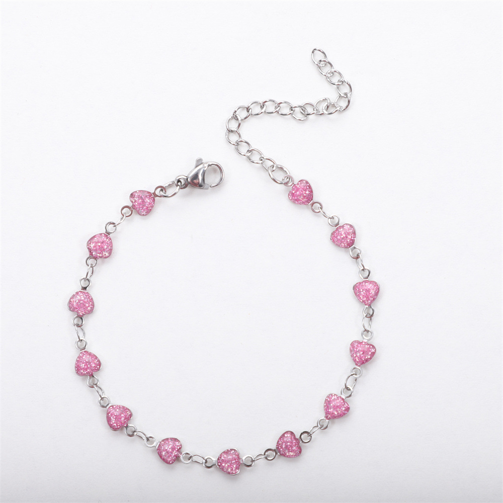 Plating Design 1 Piece 304 Stainless Steel Cable Chain Bracelets Chain Sweet Heart Shape