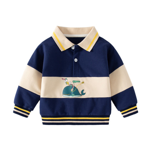 Navy blue whale print new boys' lapel sweatshirt casual tuck children's non-hooded lapel sweatshirt