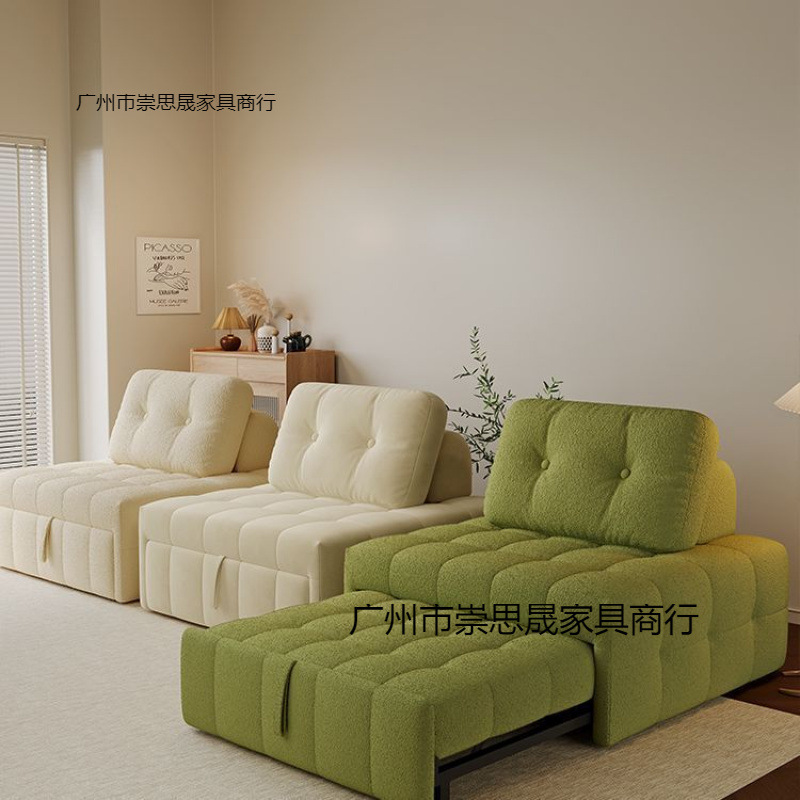奶油风泡芙沙发床坐卧两用多功能小户型布艺客厅折叠伸缩单人沙发|undefined