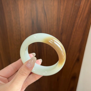 Wide Sugar White Sugary Jade Bracelet Jade Fine, Clean, Oily and Shiny Sugar White Clear Size