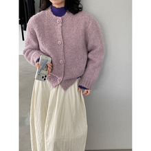 江左 花朵扣子！重工毛茸茸长袖针织毛衣开衫女冬季百搭上衣U1391