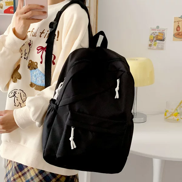 New Large-Capacity Casual Schoolbags for Primary School Students, Middle and High School Students, Japanese Fashion Simple Solid Color Travel Backpacks