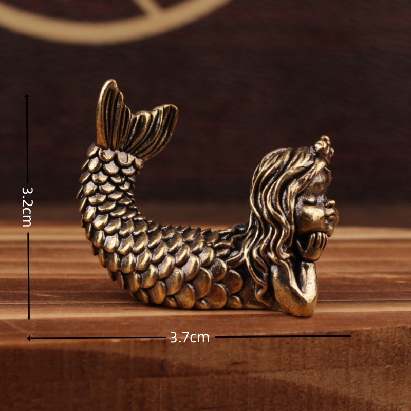 Cross-Border Brass Elecric Ligh Mermaid Home Office Deskop Small Rero Solid Tea Pe Copperware Chinese Syle_voghion.com