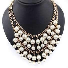 欧美热销破产姐妹珍珠项链女明星同款多层珍珠流苏项链时尚百搭