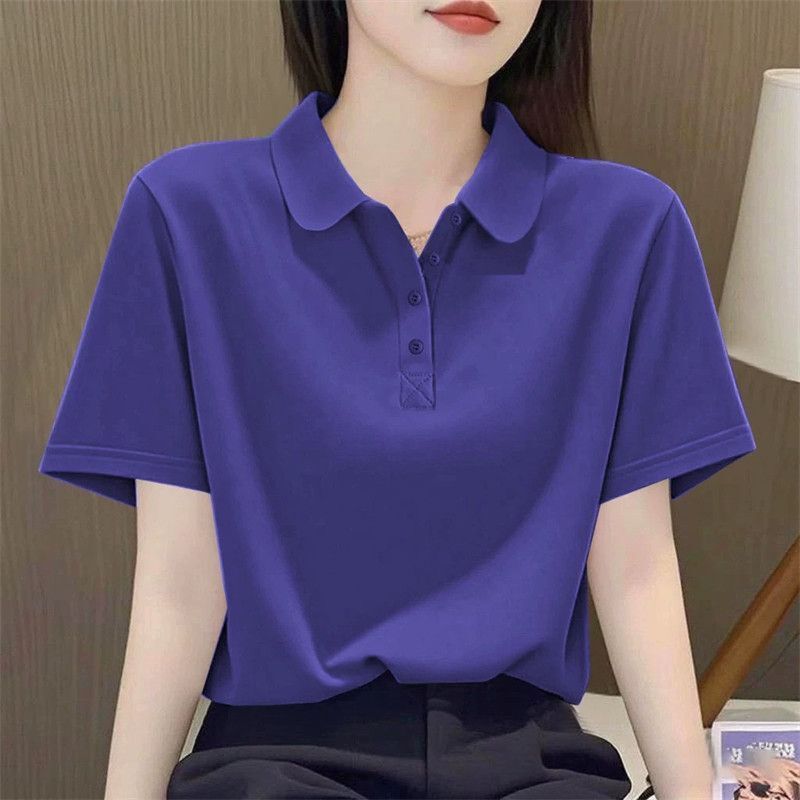 95% Cotton 5% Spandex Trendy Fashion High-End Solid Color Polo Short-Sleeve Summer Versatile Casual Stylish Turn-Down Collar T-Shirt for Women 95% Cotton 5% Spandex Trendy Fashion High-End Solid Color Polo Short-Sleeve Summer Versatile Casual Stylish Turn-Down Collar T-Shirt for Women