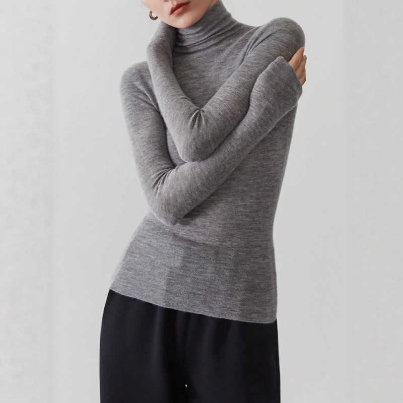 Fine-Spun Cashmere 60 Count Thickeneded 48 Count Seamless Fully Molded Turtleneck Bottoming Knitwear for Women