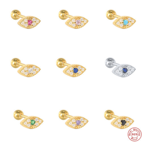 S925 sterling silver single evil eye diamond pierced cartilage earrings cross-border best-selling personalized evil eye earrings