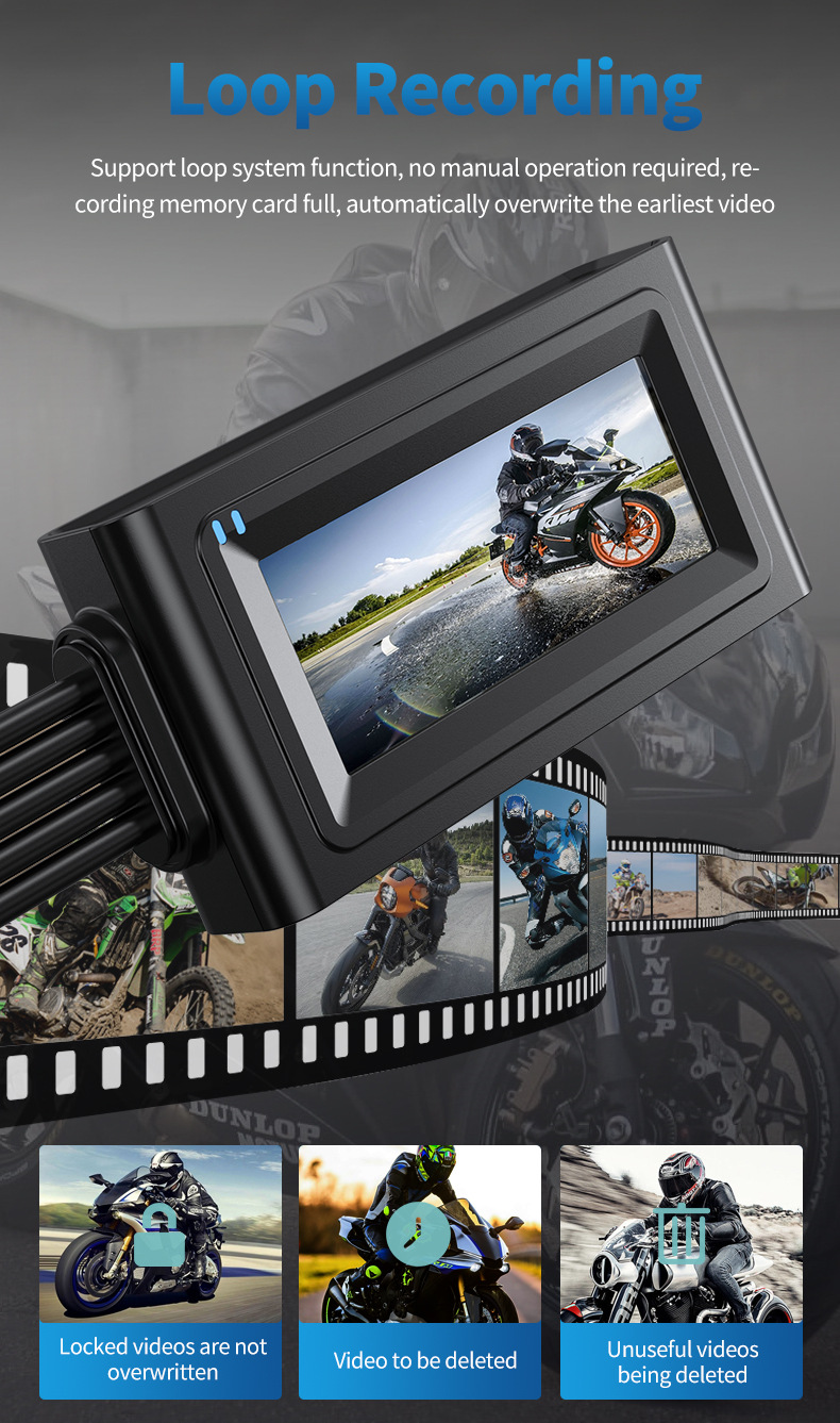 Cross-border motorcycle driving recorder HD 1080 touch 3.16 inch WiFi front and rear dual recording locomotive recorder
