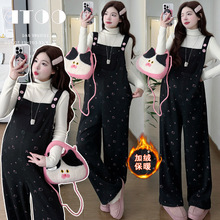 实拍现2025年高品质原创针织打底卡通孕妇加绒时尚背带裤孕妇套装