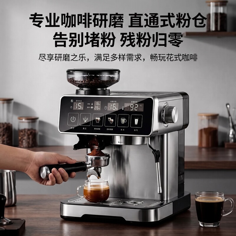 American-Style Coffee Machine with Integrated Grinder, Color Touch Screen, Stainless Steel, for Home and Office, High-Pressure Extraction, European Standard, in Stock American-Style Coffee Machine with Integrated Grinder, Color Touch Screen, Stainless Steel, for Home and Office, High-Pressure Extraction, European Standard, in Stock