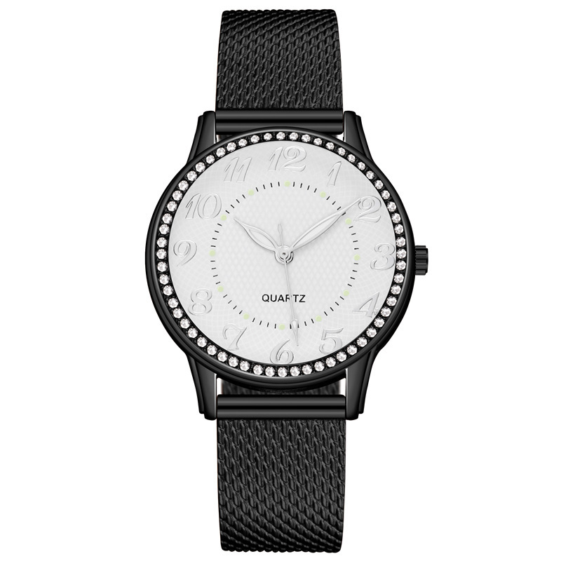 Glow Student Diamond Girl Rubber Mesh Belt Women's Quartz Watch Women Watches            es_voghion.com