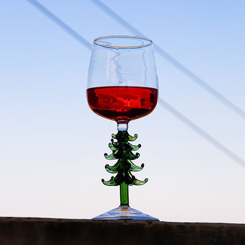 Juego de copas de vino sin plomo con árbol de Navidad creativo, estilo ins, venta al por mayor