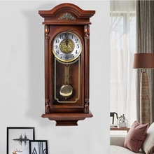 CX欧式实木挂钟客厅中式复古石英钟表整点报时钟中国风长方形西洋